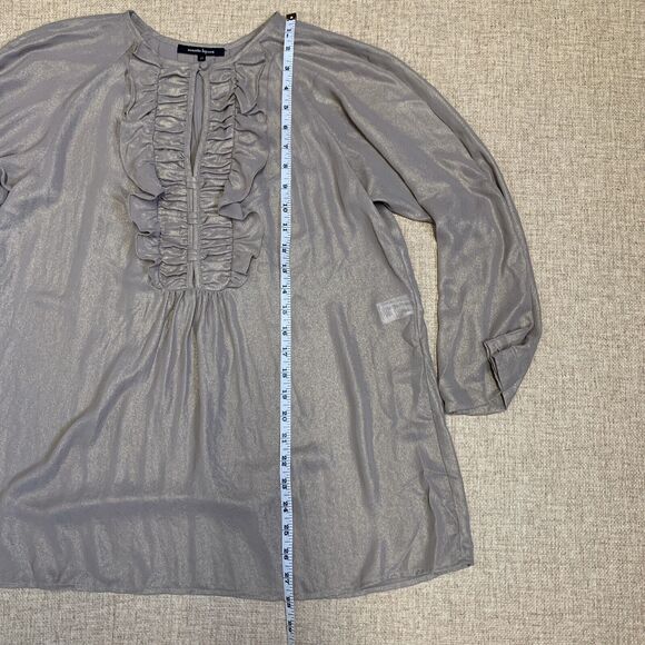 Nanette Lepore ruffle Tan Gold Shimmer Tunic Oversized Blouse sz 10 Cuff sleeve - Picture 4 of 9